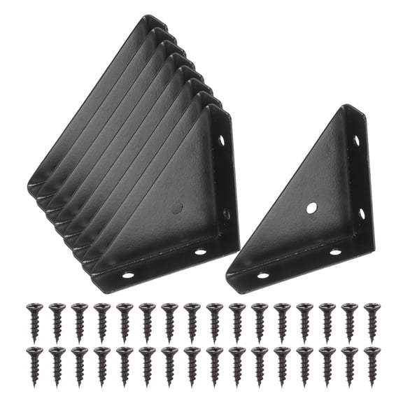 Corner Brace Brackets, 8Pcs 66mm x 66mm Carbon Steel Triangle Corner Braces, Black