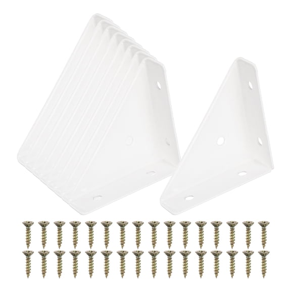 Corner Brace Brackets, 8Pcs 66mm x 66mm Carbon Steel Triangle Corner Braces, White