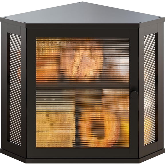 Corner Bread Box, Bamboo Bread Box for Kitchen Countertop, 2 Tier Wooden Bread Storage, Black