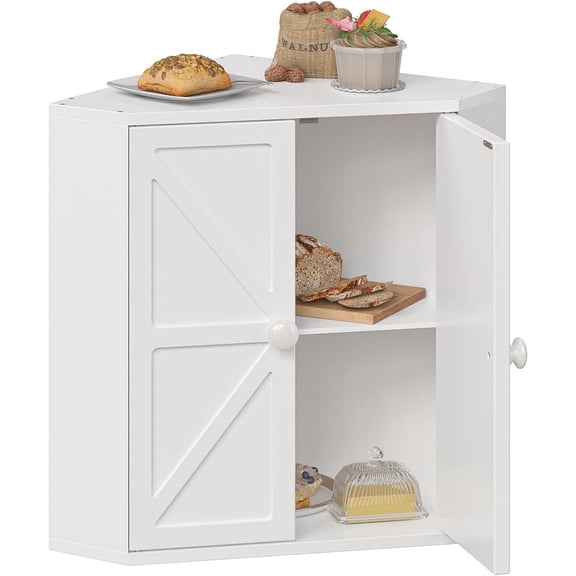 Corner Bread Box for Kitchen Counter Double Layer Bamboo Bread Storage Container Large Capacity Bread Storage Bin Farmhouse Breadbox Organizer (White)