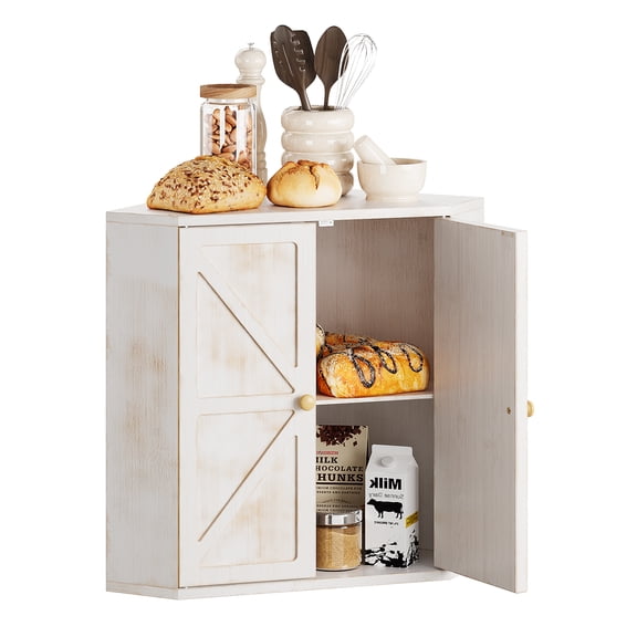 Corner Bread Box for Kitchen Counter, Double Layer Bamboo Bread Storage Container with Magnetic Doors, Farmhouse Bread Bin Organizer for Bread, Rolls & Snacks