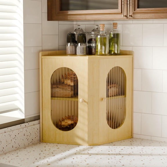 Corner Bread Box for Kitchen Countertop,2-Tier  Large Adjustable Bread Storage Container for Homemade Bread, Bread Holder for Kitchen Counter,Cabinet,Pantry Shelf (Natural)