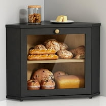 Goozii Corner Bread Box for Kitchen Countertop Black Bread Storage Container for Homemade Bread Two Layer Breadbox under Cabinet Mount Large Bread Holder for Kitchen Counter Pantry Shelf