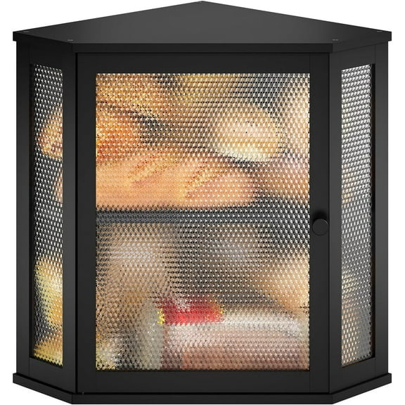 Corner Bread Box Kitchen Countertop Extra Large Capacity Farmhouse Bread Box, Corner Countertop Storage, Double Layer Bread Holder (Black, Extra Large)