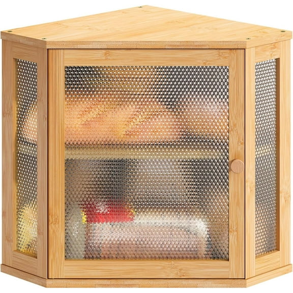 Corner Bread Box Kitchen Countertop Extra Large Capacity Farmhouse Bread Box, Corner Countertop Storage, Double Layer Bread Holder (Natural, Large)