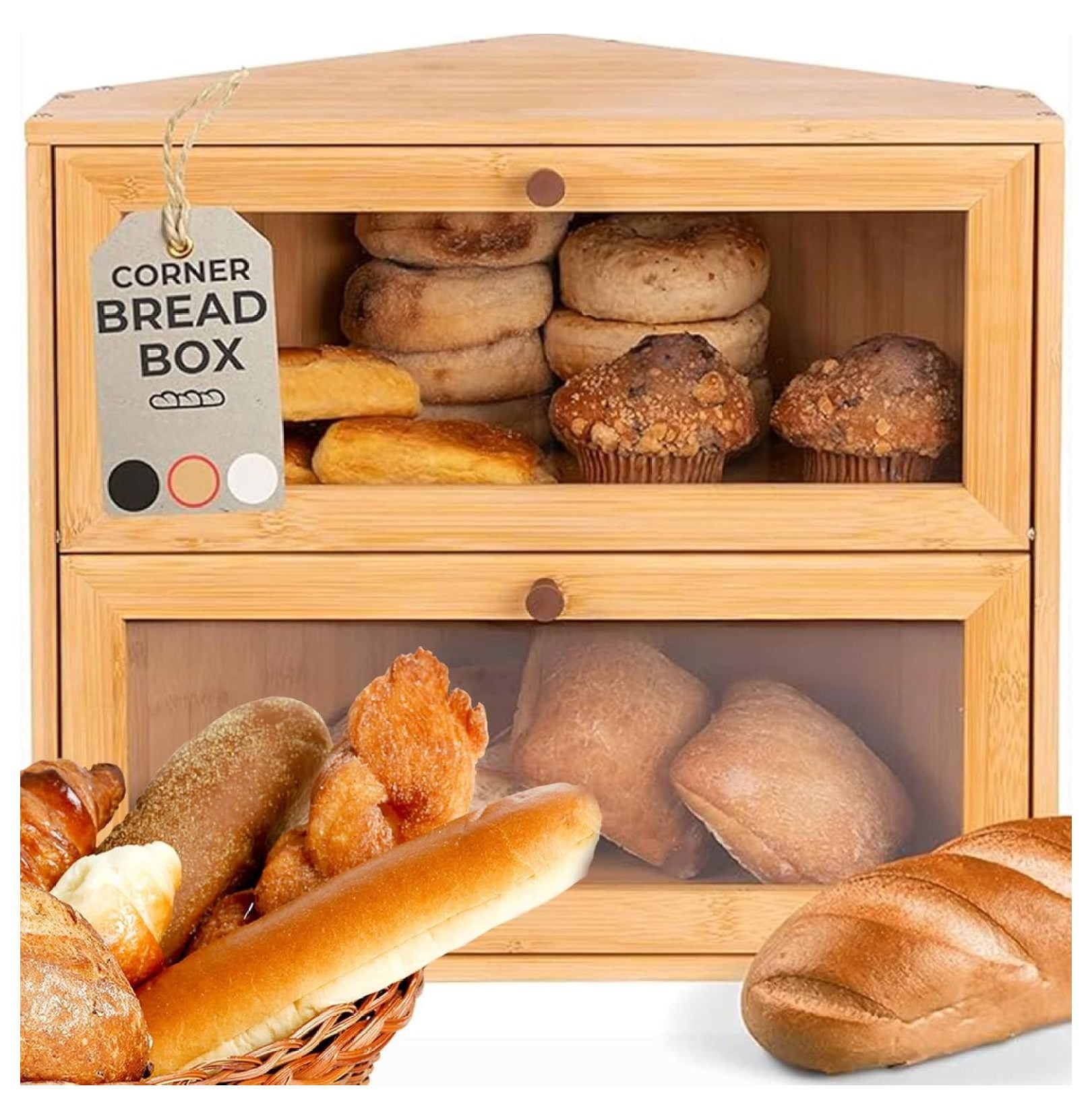 Corner Bread Box for Kitchen Countertop, Large Bread Storage Container