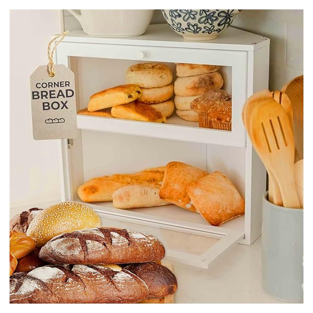 Corner Bread Box for Kitchen Countertop, Large Bread Storage Container