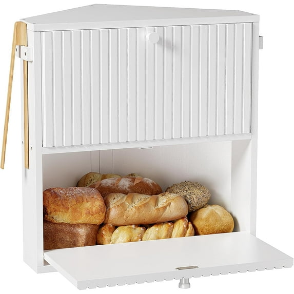 Corner Bread Box for Kitchen Countertop, Large Vintage Bread Storage Container Bin for Homemade Bread, Double Layer Farmhouse Bread Holder for Kitchen, Cabinet, Pantry (White, Extra Large)