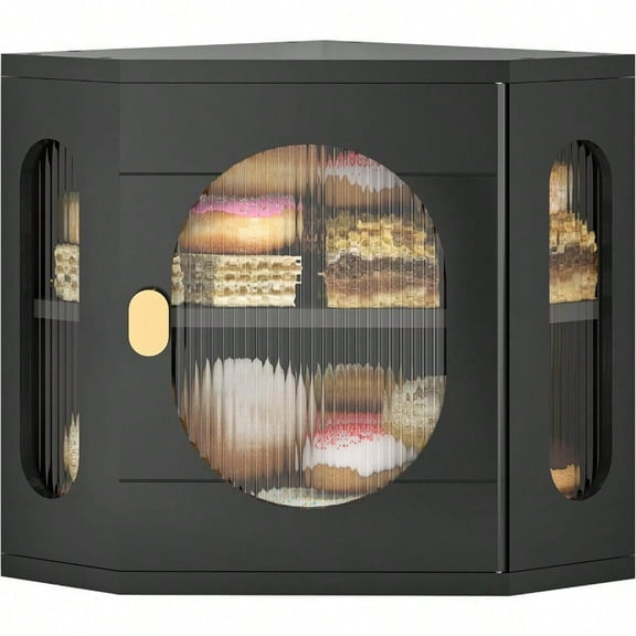 Corner Bread Box for Kitchen Countertop Large Wooden Bread Box Double Layer Bread Storage Bin Bamboo Breadbox for Homemade Bread Farmhouse Kitchen Organizer with Acrylic Window Black