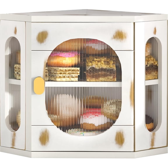 Corner Bread Box for Kitchen Countertop, Large Wooden Bread Box, Double Layer Bread Storage Bin, Breadbox for Homemade Bread, Farmhouse Kitchen Organizer with Window