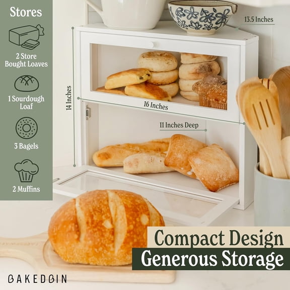 Corner Bread Box for Kitchen Countertop - New 2026 Airtight Design - Extra Large, Double Layer White Breadbox, Vintage Storage for Homemade Bread, Under Cabinet Organizer