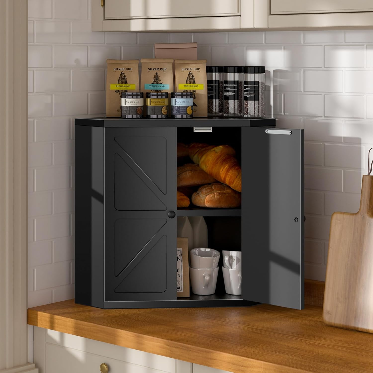 Corner Bread Box for Kitchen Countertop,Storage Container for Homemade ...