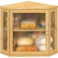 thumbnail image 1 of Corner Bread Box for Kitchen Counter, Bamboo Wood Large Capacity Bread Storage Bin with Acrylic Wavy Door Panel (Natural, Meduim), 1 of 17