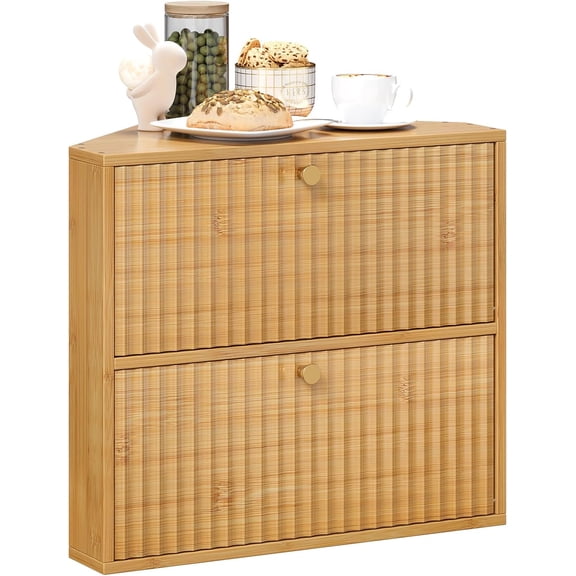 Corner Bread Box for Kitchen Countertop Bamboo Two Layer Large Capacity Bread Storage Bin Vintage Storage for Homemade Bread (Natural Bamboo)