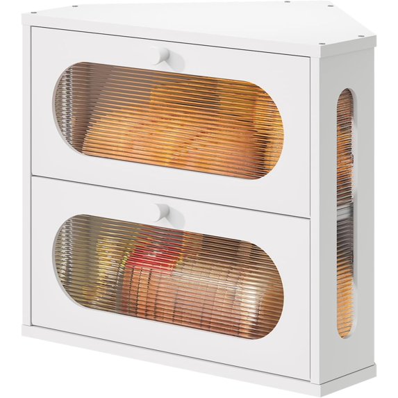 Corner Bread Box for Kitchen Countertop Bmaboo Double Layer Bread Boxes Capacity Farmhouse Bread Box, Corner Countertop Storage (White)