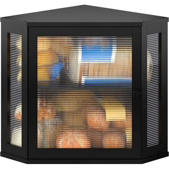 Corner Bread Box for Kitchen Countertop Double Layer Bamboo Wooden Bread box Large Capacity Bread Storage Bin(Black, Medium)