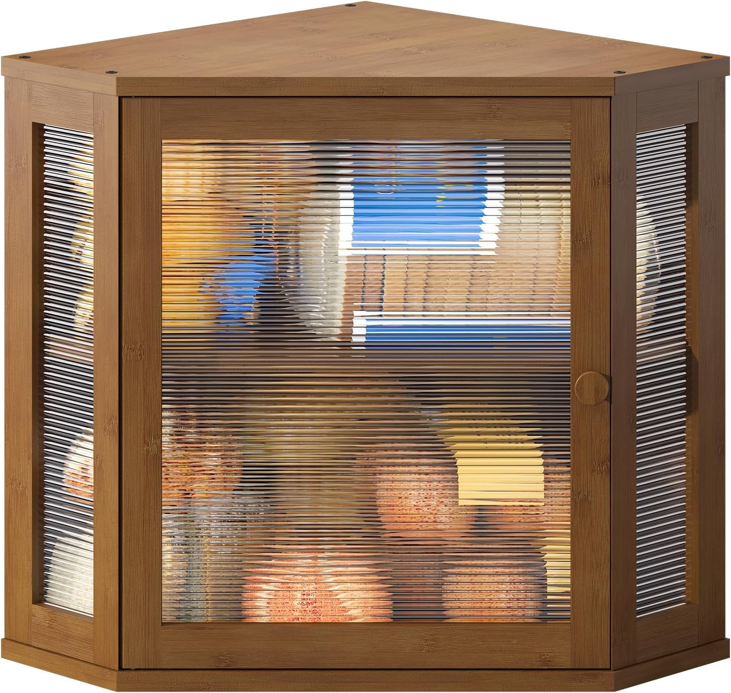Corner Bread Box for Kitchen Countertop Double Layer Bamboo Wooden ...