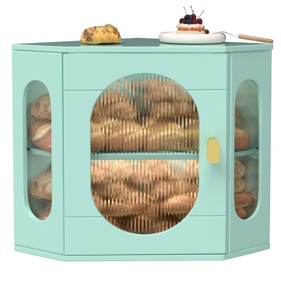 Corner Bread Box for Kitchen Countertop, Large Wooden Bread Box, Double Layer Bread Storage Bin, Bamboo Breadbox