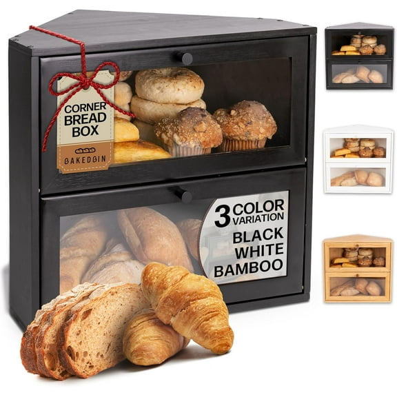Corner Bread Box for Kitchen Countertop - New 2026 Airtight Design Extra Lar, Double Layer BreadBox, Vinta Stora Homemade Bread, Under Cabinet Orr