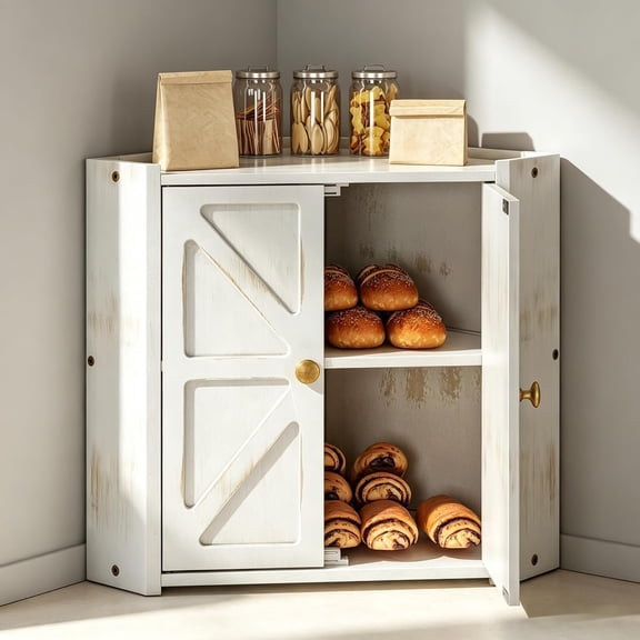 Corner Bread Box for Kitchen Countertop, White Breadbox