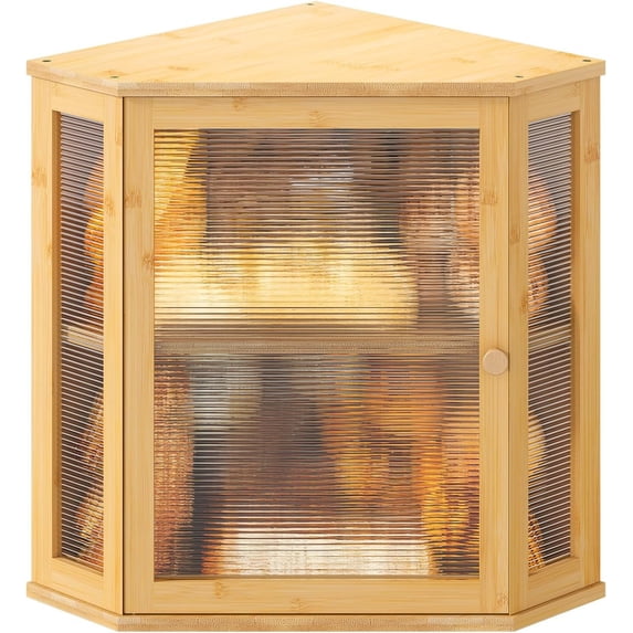 Corner Bread box for Kitchen Countertop,Farmhouse Bread Box with Acrylic Wavy Door Panel,Large Bread box for kitchen countertop,Food Storage Container (Natural, Extra Large)