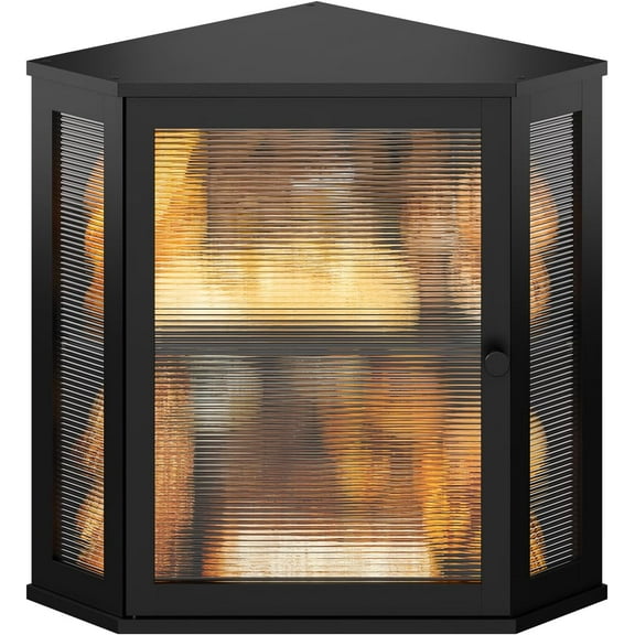 Corner Bread box for Kitchen Countertop,Farmhouse Bread Box with Acrylic Wavy Door Panel,Large Bread box for kitchen countertop, Food Storage Container (Black, Extra Large)