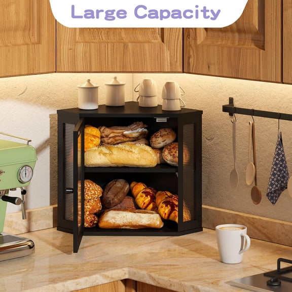 Corner Bread box for Kitchen Countertop,Farmhouse Acrylic Wavy Door Panel Food Storage Large White Bread box Container