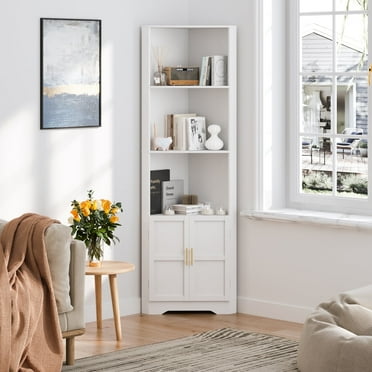 67'' Tall Corner Storage Cabinet with 2 Barn Doors for Living Room, Kitchen, Bathroom, Laundry Room, White