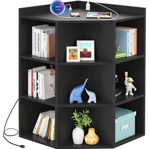 Corner Cabinet Corner Storage with Ports and Outlets Corner Toy Storage for Small Space Wooden Cubby Corners Bookshelf with s for Playroom Bedroom Living Room Blac