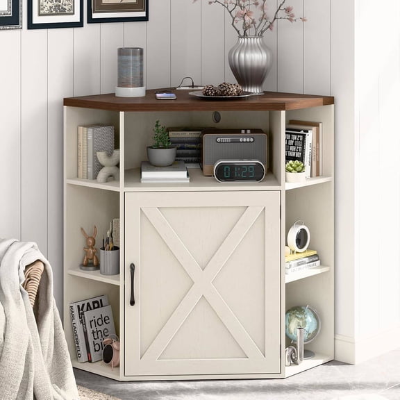 Corner Cabinet, Corner with USB Ports and Outlets Industrial Organizer for Small Space Wooden 6- Bookshelf for Study, Playroom, Living Room ()