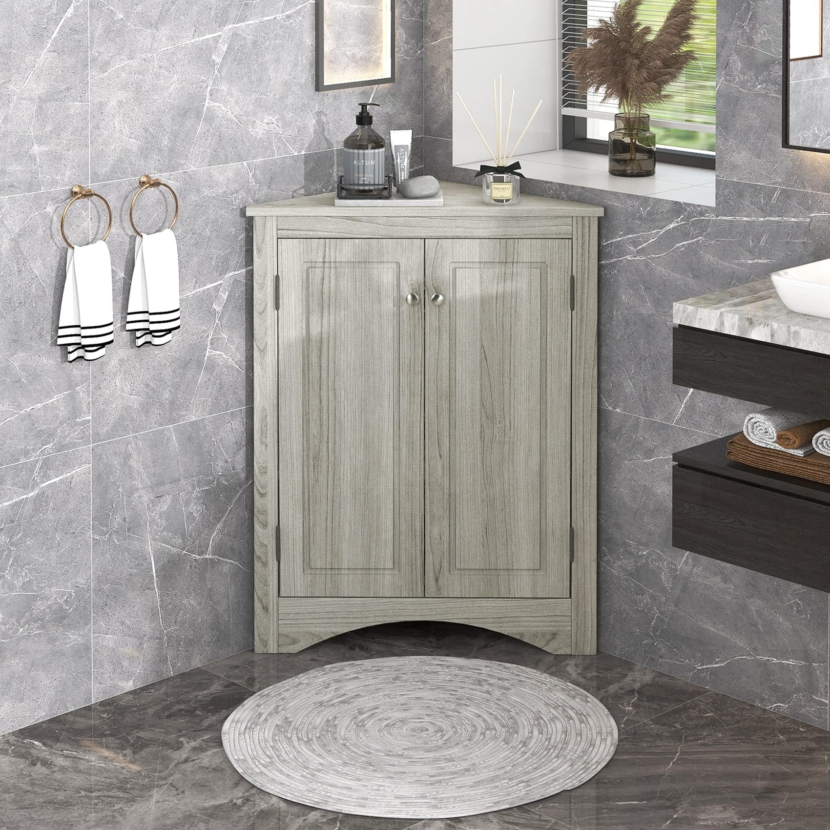 ANTSKU Corner with Doors, Corner Bathroom Storage with