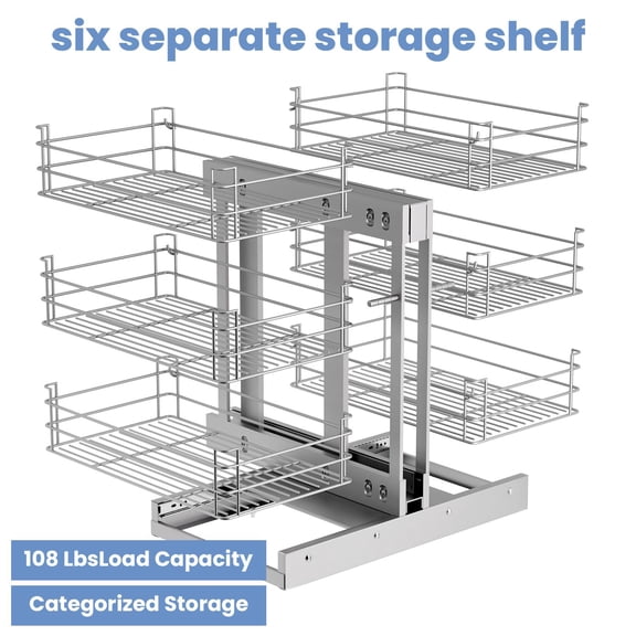Corner Cabinet Pull Out Shelves 3 Tier, Blind Corner Organizer with 6 Baskets and Soft Close, Stainless Steel Slide Out Storage Rack 108 LBS for Kitchen Pantry