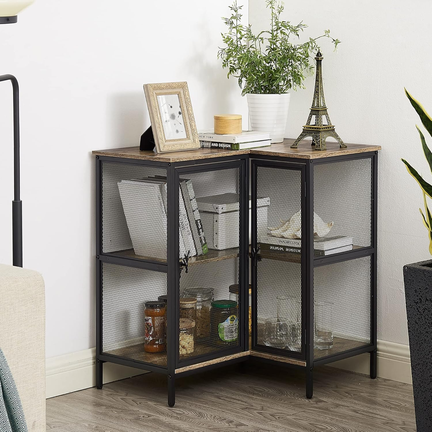 Corner Table with 3 Tier Open Shelf Multipurpose Display