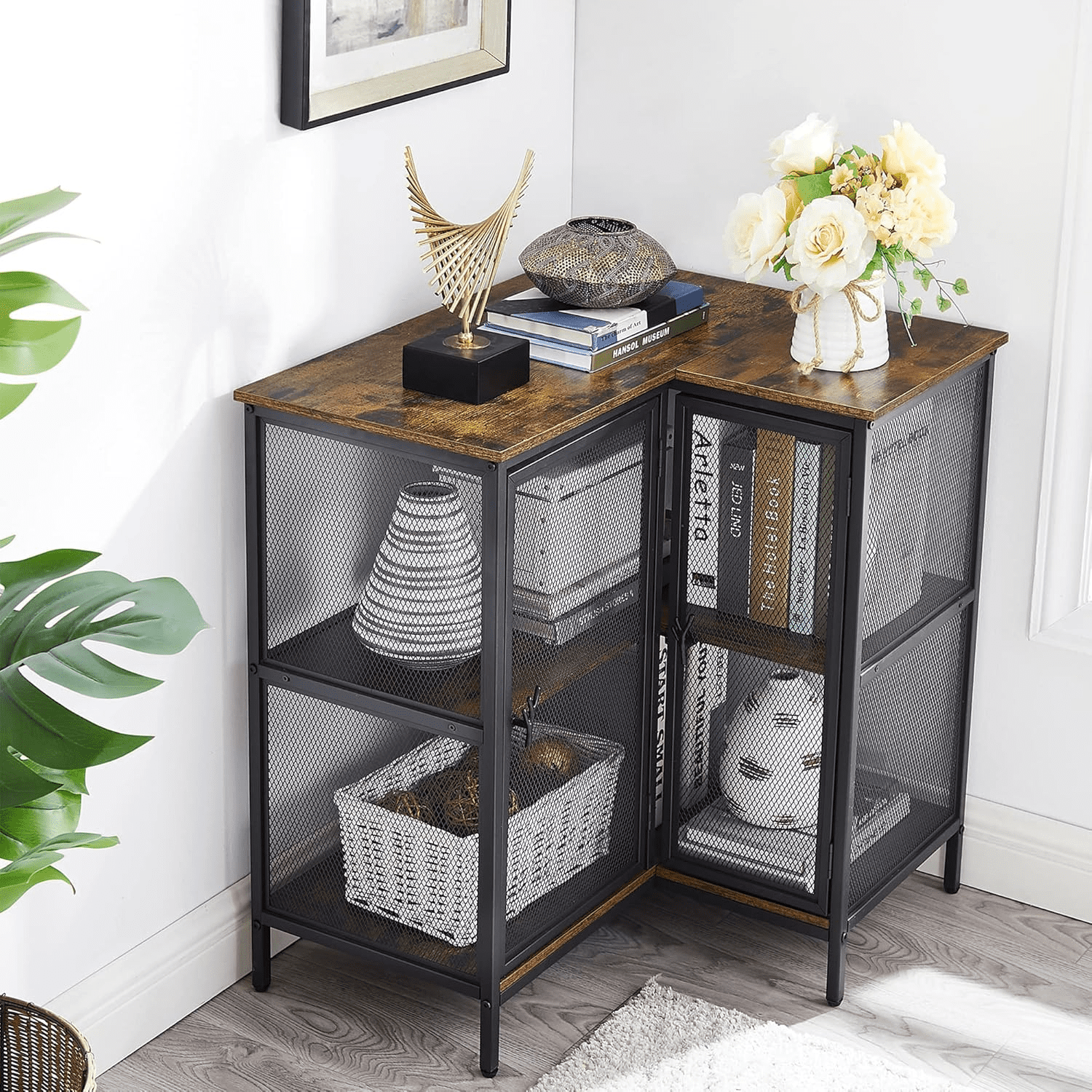 Corner Table with 3 Tier Open Shelf Multipurpose Display