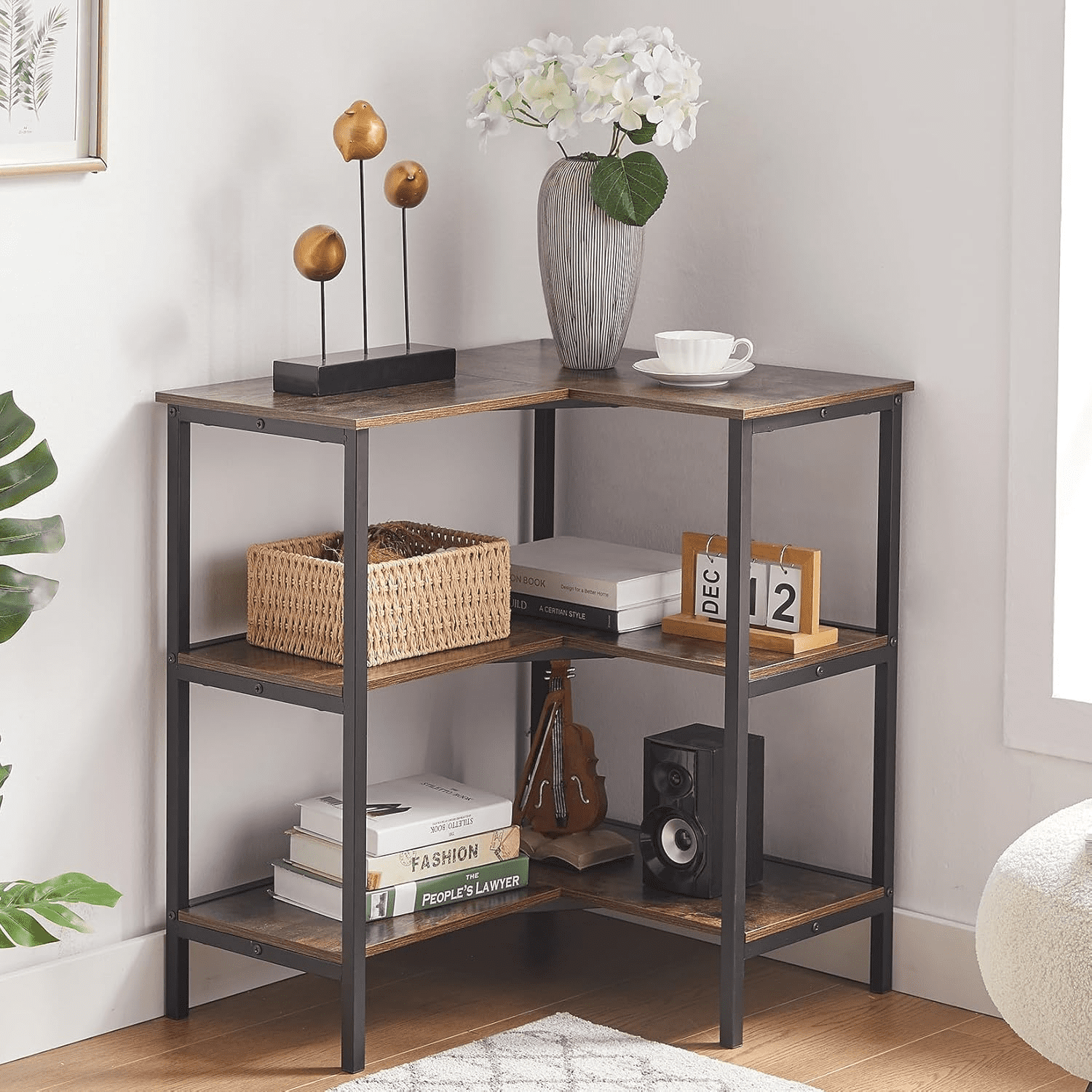 Corner Table with 3 Tier Open Shelf Multipurpose Display