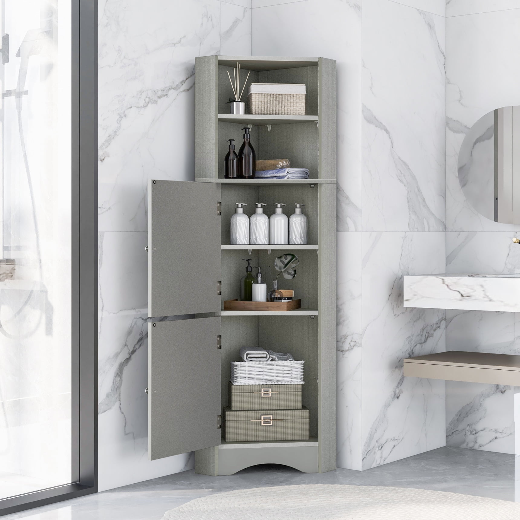 Corner Cabinet, Tall Corner Cabinet with Doors and Adjustable Shelves ...
