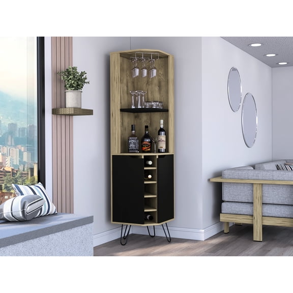 Corner Cabinet With Six Built-in Wine And Four Shelves In /black Classic Storage