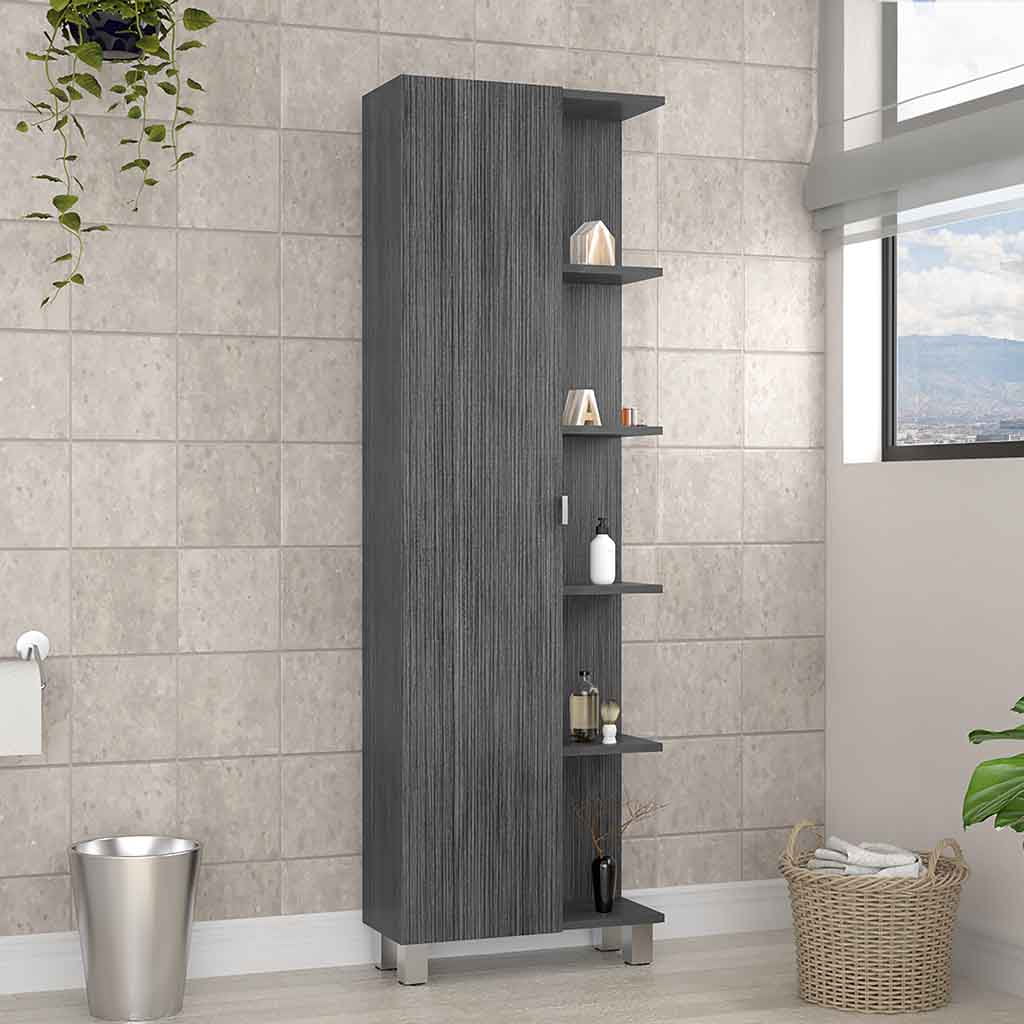 Corner Cabinet Womppi, Five Open Shelves, Single Door, Smokey Oak ...