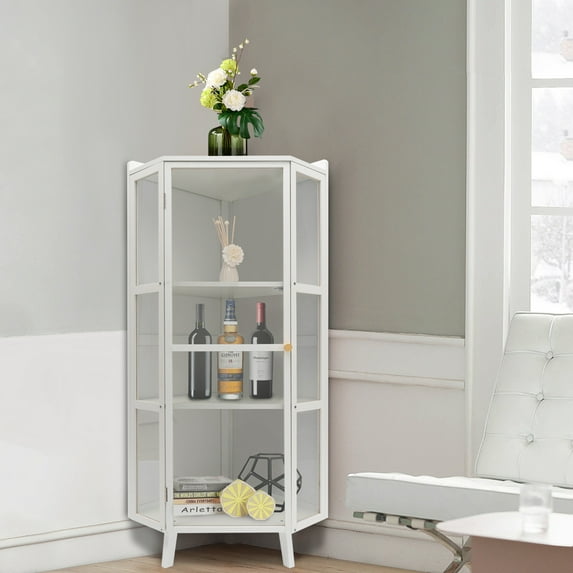Corner Cabinet with Doors and Shelves, Freestanding Display Storage for Bathroom, Living Room, Kitchen (White)