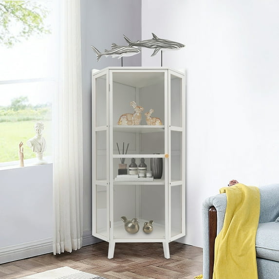 Corner Cabinet with Doors and Shelves, Freestanding Display Storage for Bathroom, Living Room, Kitchen