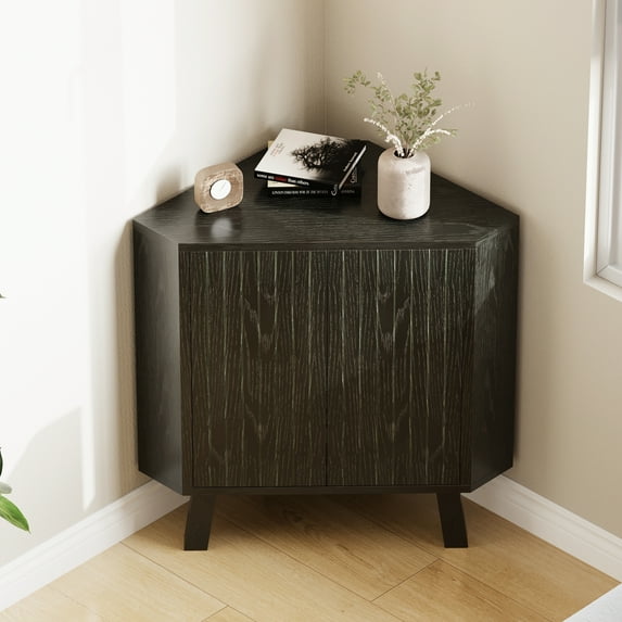 Corner Cabinet with Fluted Doors 3-Tier - Industrial Storage Cabinet for Living Room, Kitchen, Adjustable Shelf