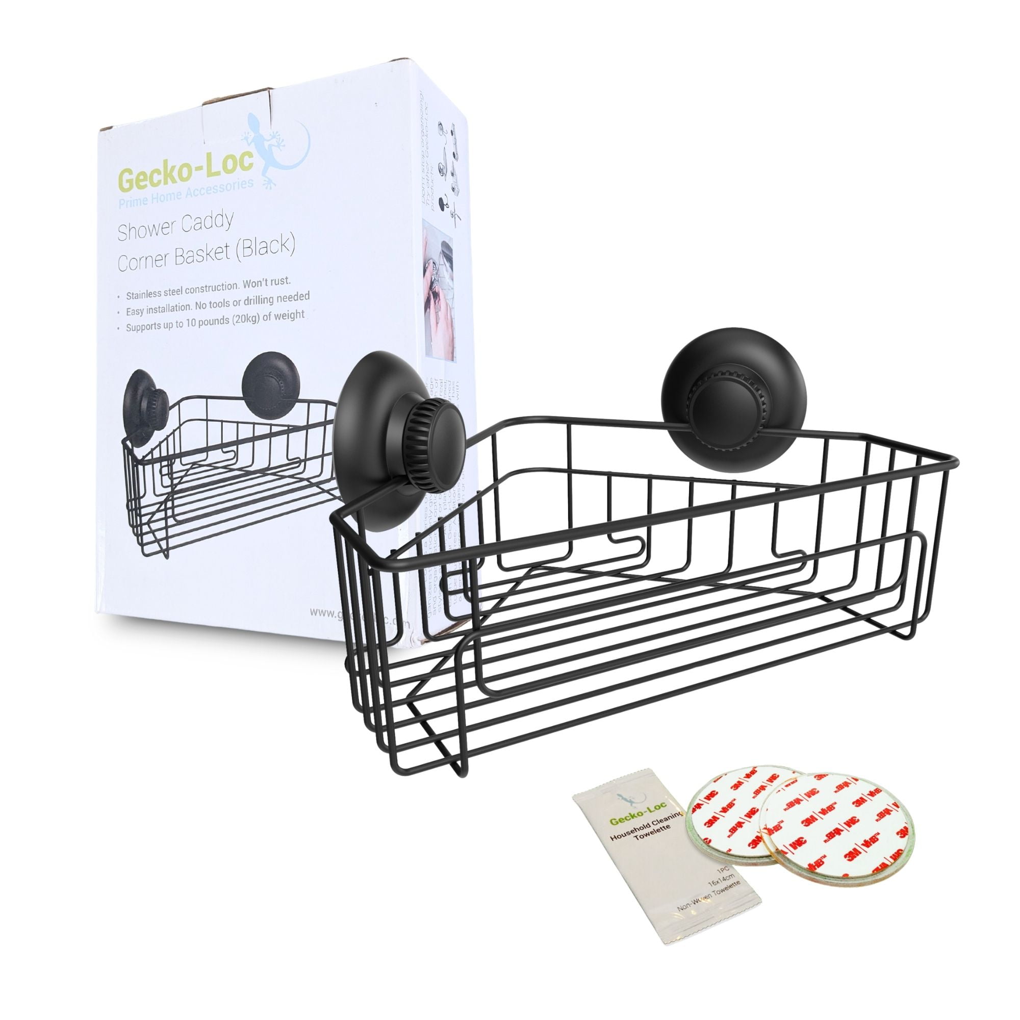 Black Powder Coated Metal Suction Mount Shower Caddy