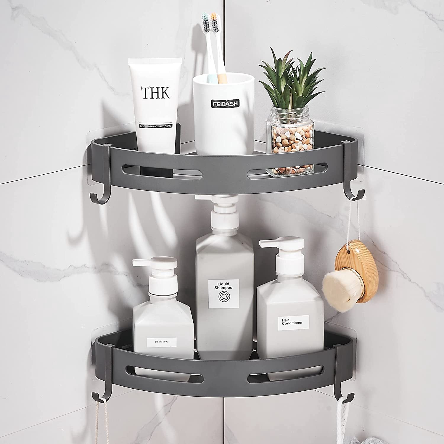 Corner Caddy Bathroom Shower Shelf Wall Mounted No Drilling 2 Tier ...