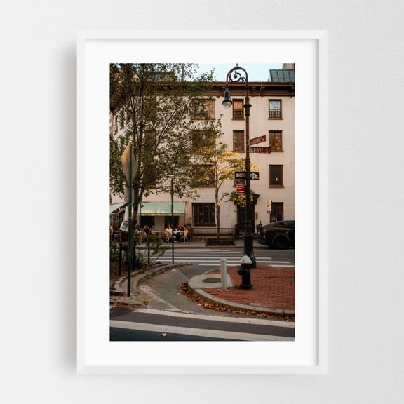 Corner Café Serenity - Manhattan New York Photography White Framed Wall Art Print 20 x 30 inches