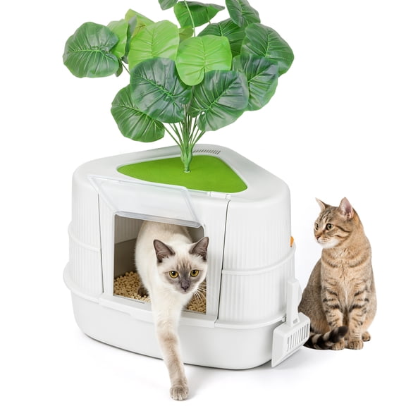FURDEAR Stainless Steel Corner Cat Litter Box, White