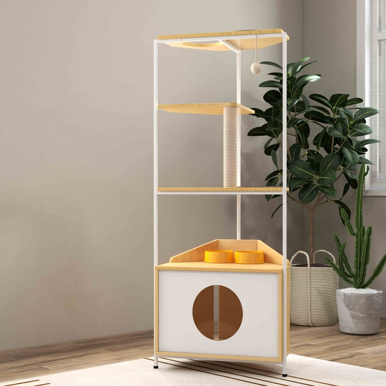 Cat tree with feeding platform outlet