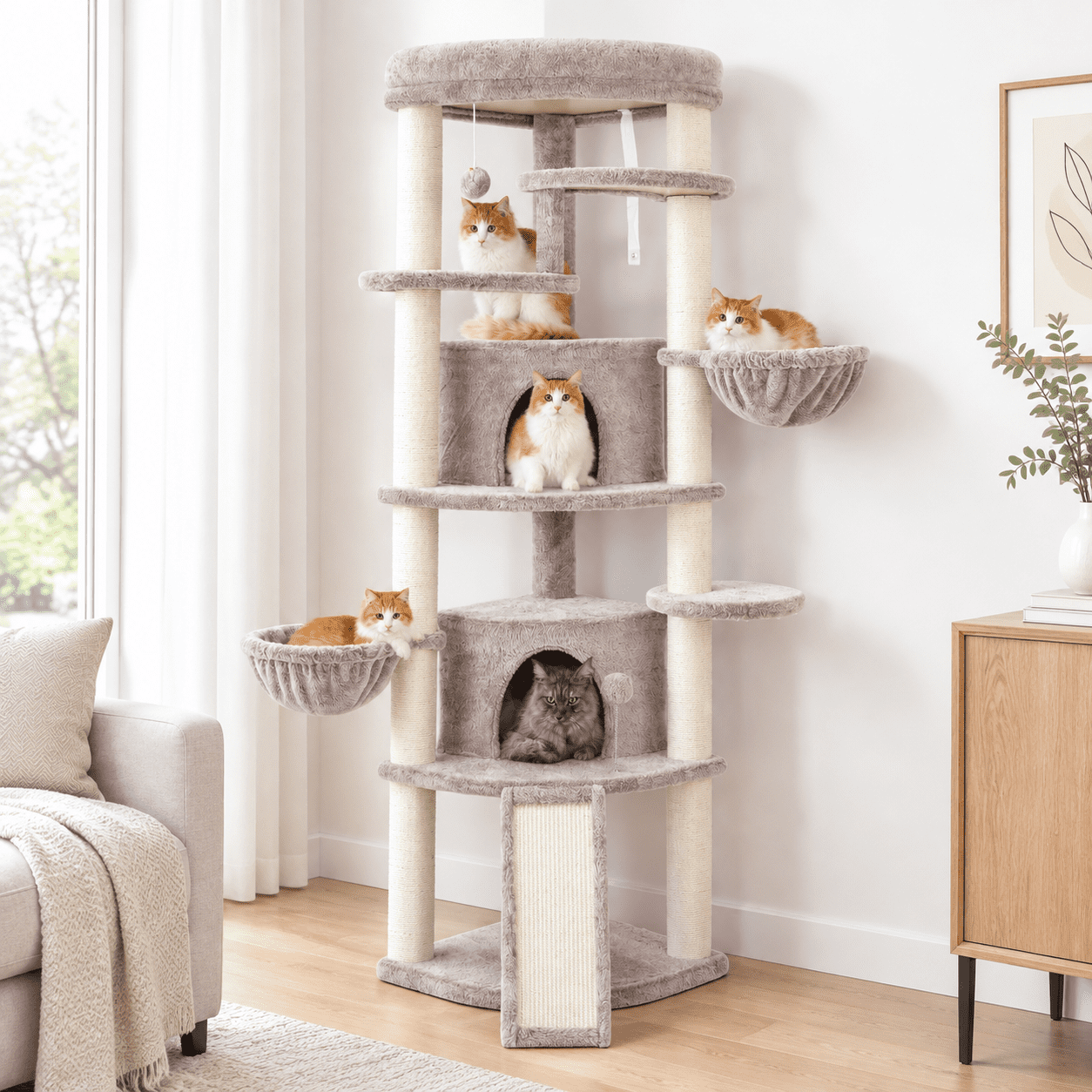 Corner Cat Tree, Mushroom, 63.8 Inch, All Sisal for Multi-Cat ...