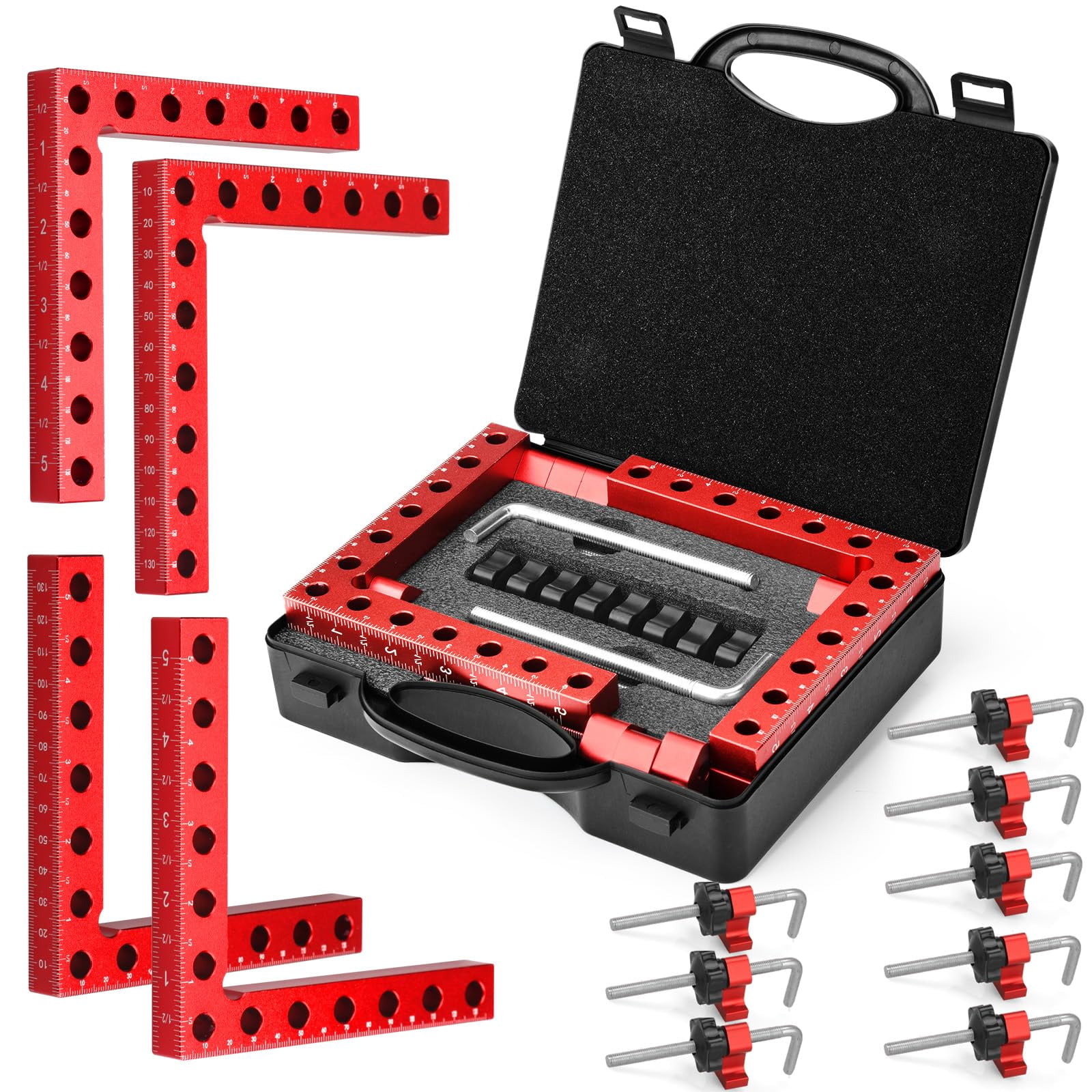 Corner Clamp For Woodworking  90 Degree With Box Right Angle Tools 4 Pack 5.5" X 5.5"aluminum Alloy Positioning Clamping Squares Picture Frames Cabinets