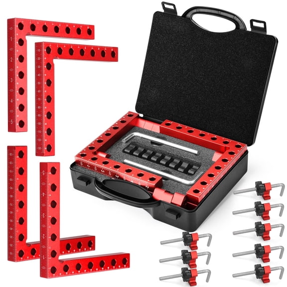 Corner Clamp for Woodworking, 90 Degree Clamp with Box, Right Angle Clamp Woodworking Tools, 4 Pack 5.5" x 5.5"Aluminum Alloy Positioning Clamping Squares for Picture Frames Cabinets