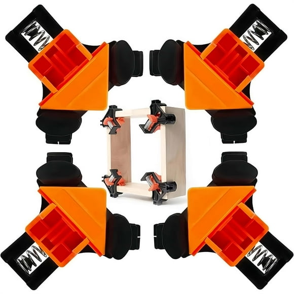 90 Degree Right Angle Woodworking Clamp Set - 4Pcs Adjustable Orange Clamps